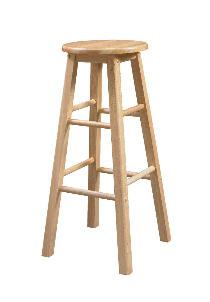 Wooden Counter Stool with Ladder Base and Round Seat, Brown