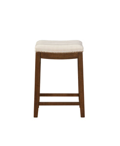 Wooden Counter Stool with Nailhead Trim Accent, Brown and Beige