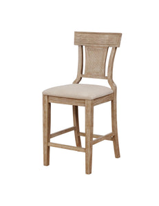 Wooden Counter Stool with Backrest and Cushioned Seat, Beige and Brown