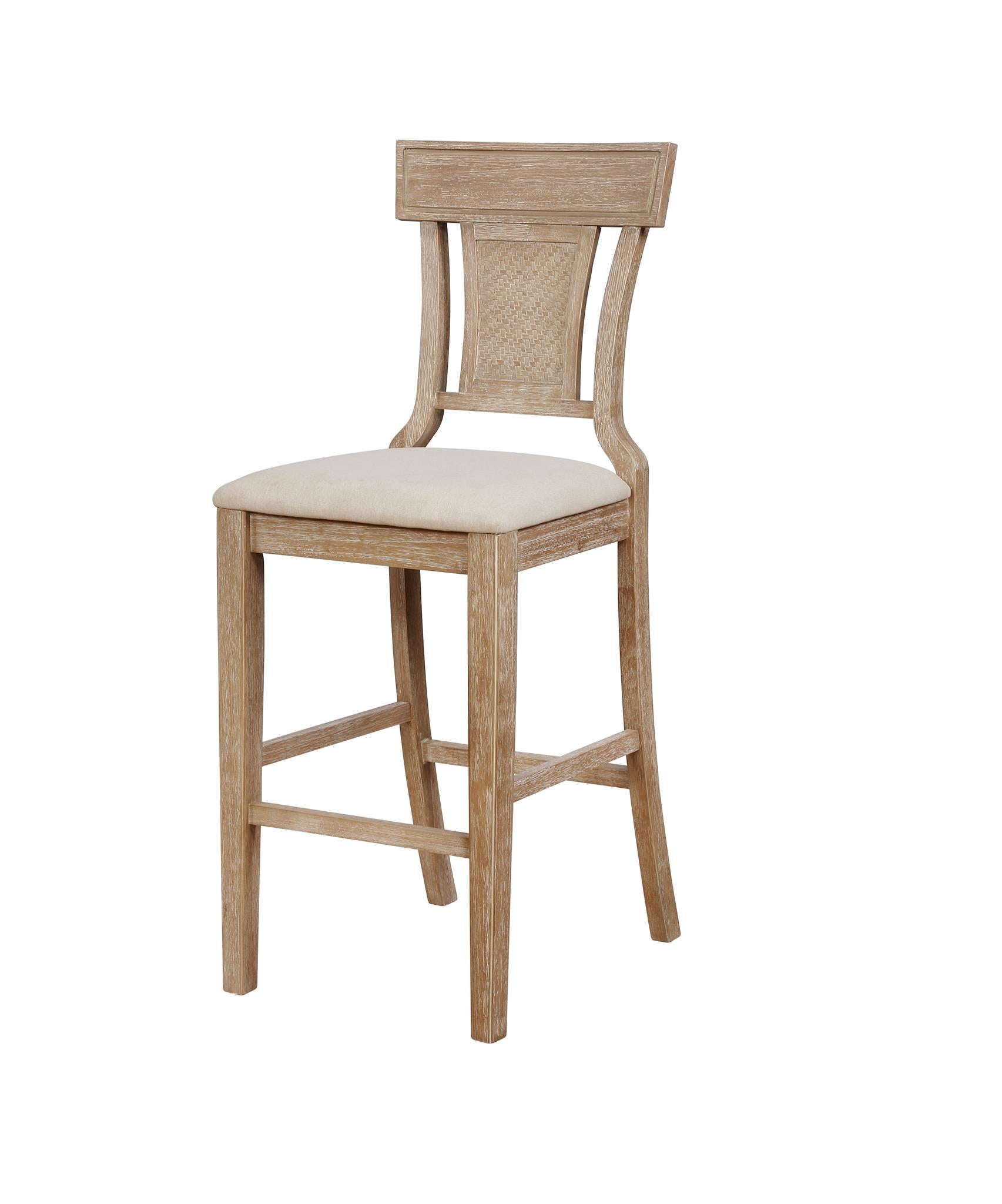 Wooden Bar Stool with Backrest and Cushioned Seat, Beige and Brown