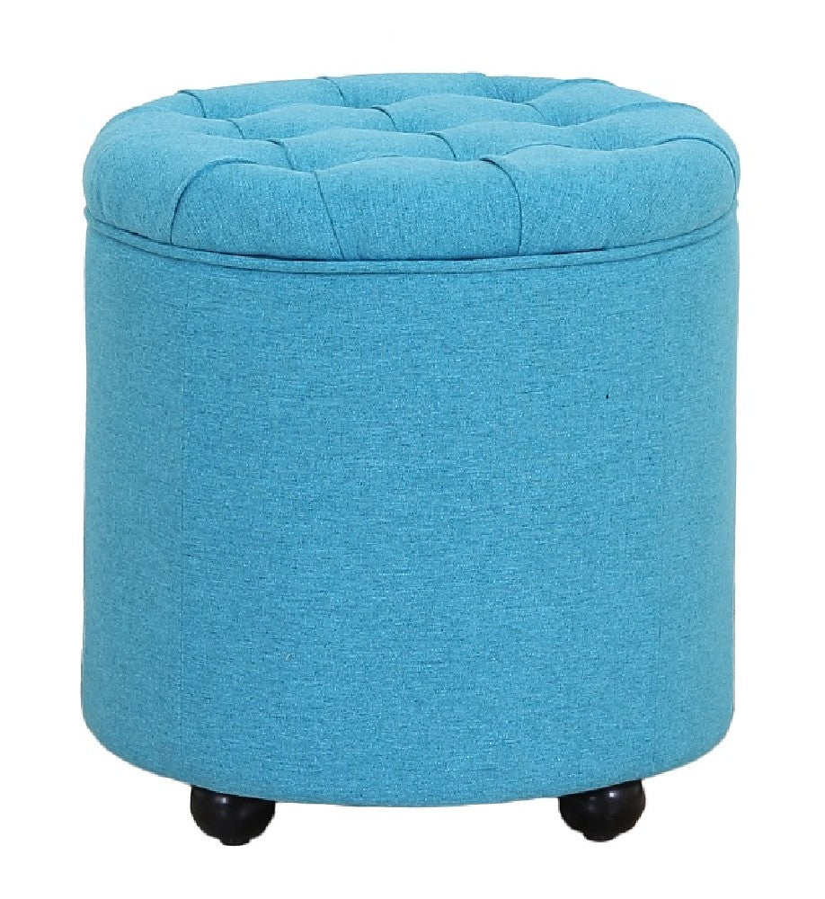 Fabric Upholstered Storage Ottoman with Tufted Removable Lid, Blue