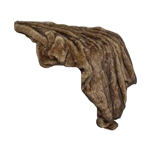 2 Piece Faux Fur Throw Blanket with Plush Velvet Reverse, Sable Brown