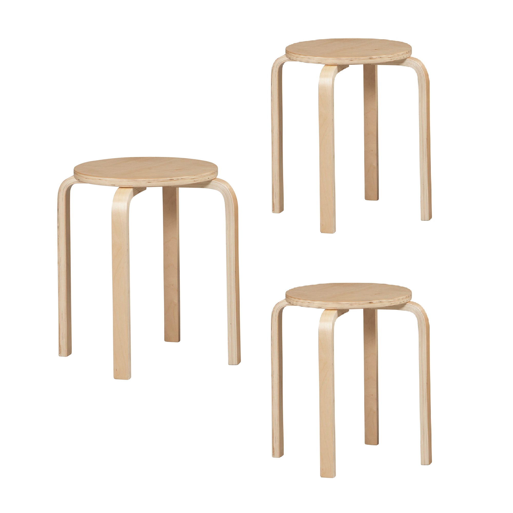 Round Wooden Stackable Stool with Straight Legs, Set of 4, Beige