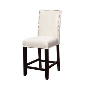 Wooden Counter Stool with Fabric Upholstery, White and Black