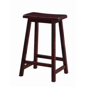 24 Inch Wooden Saddle Stool with Slanted Legs, Brown