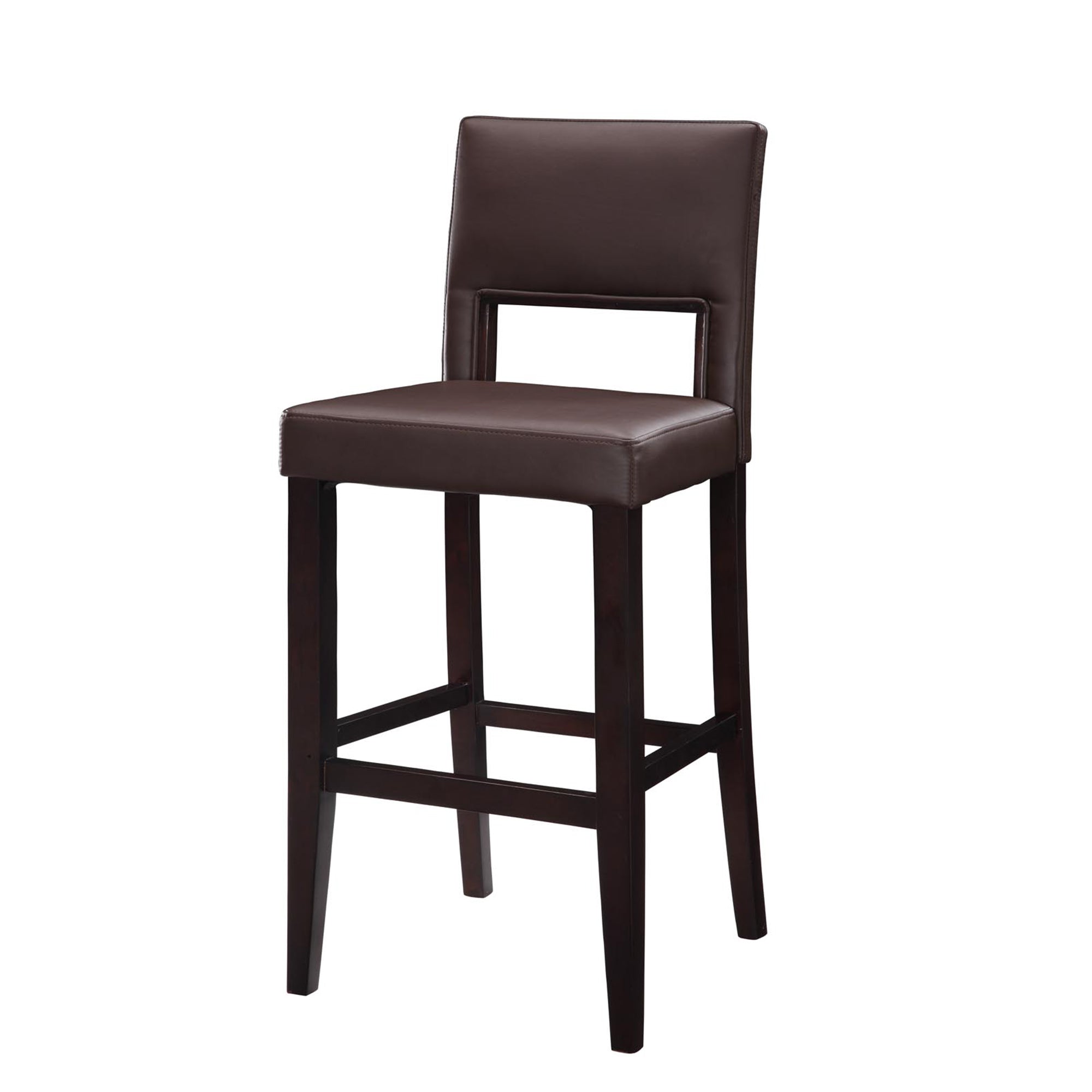 Wooden Bar Stool with Padded Seat and Open Backrest, Brown