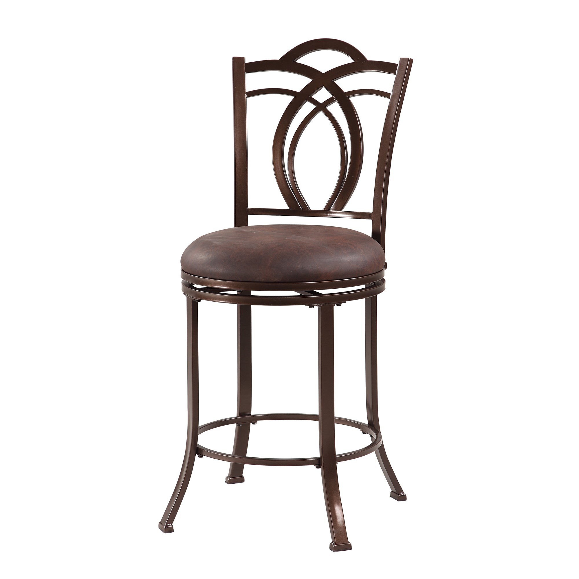 Metal Counter Stool with Cushioned Seat and Flared Legs, Brown