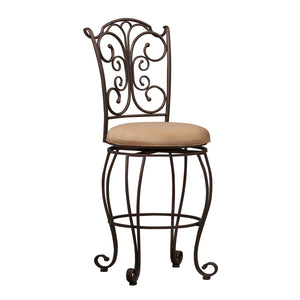 Metal Bar Stool with Cushioned Seat and Scrollwork Details, Brown