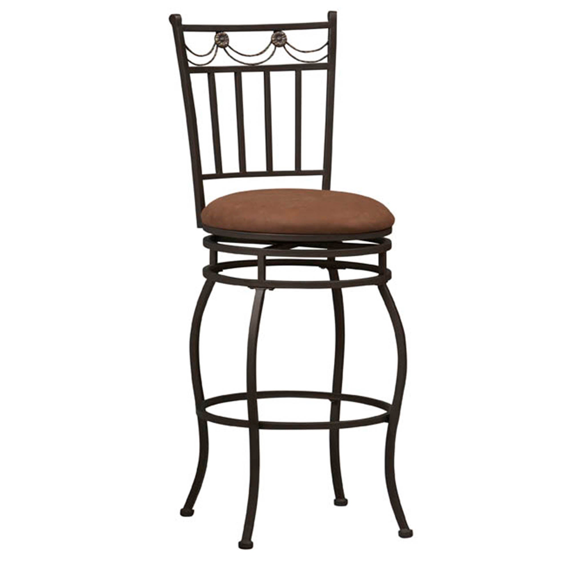 Metal Bar Stool with Fabric Upholstered Seat, Black and Brown