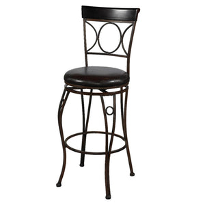 Metal Counter Stool with Leatherette Swivel Seat, Black and Brown