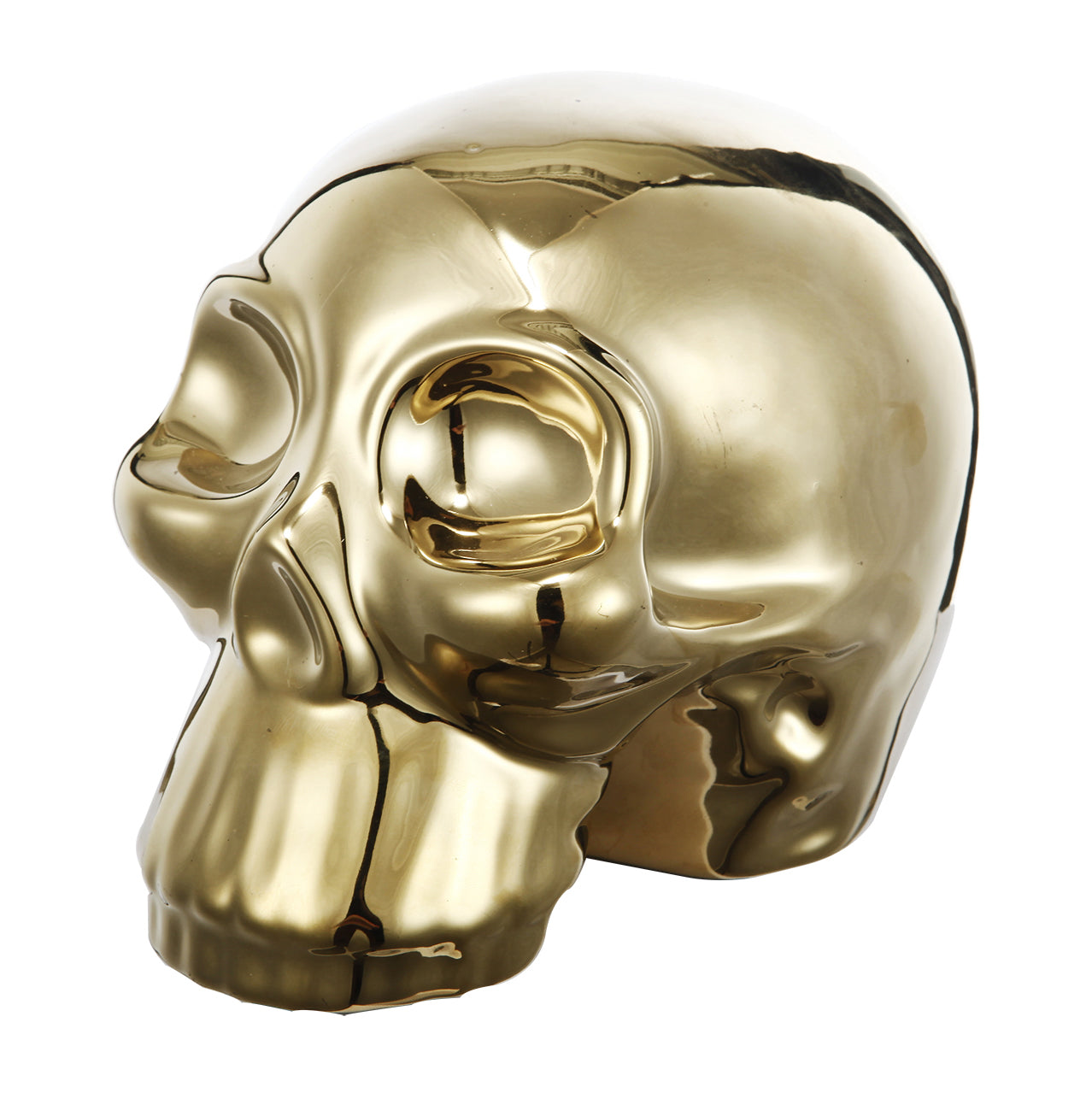 Decorative Ceramic Human Skull Accent for Table Top, Gold