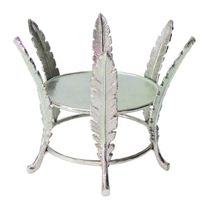 Aluminum Candle Holder Surrounded with Six Leaf Pillars, Silver