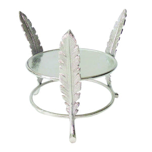 Aluminum Candle Holder Surrounded with Three Leaf Pillars, Silver