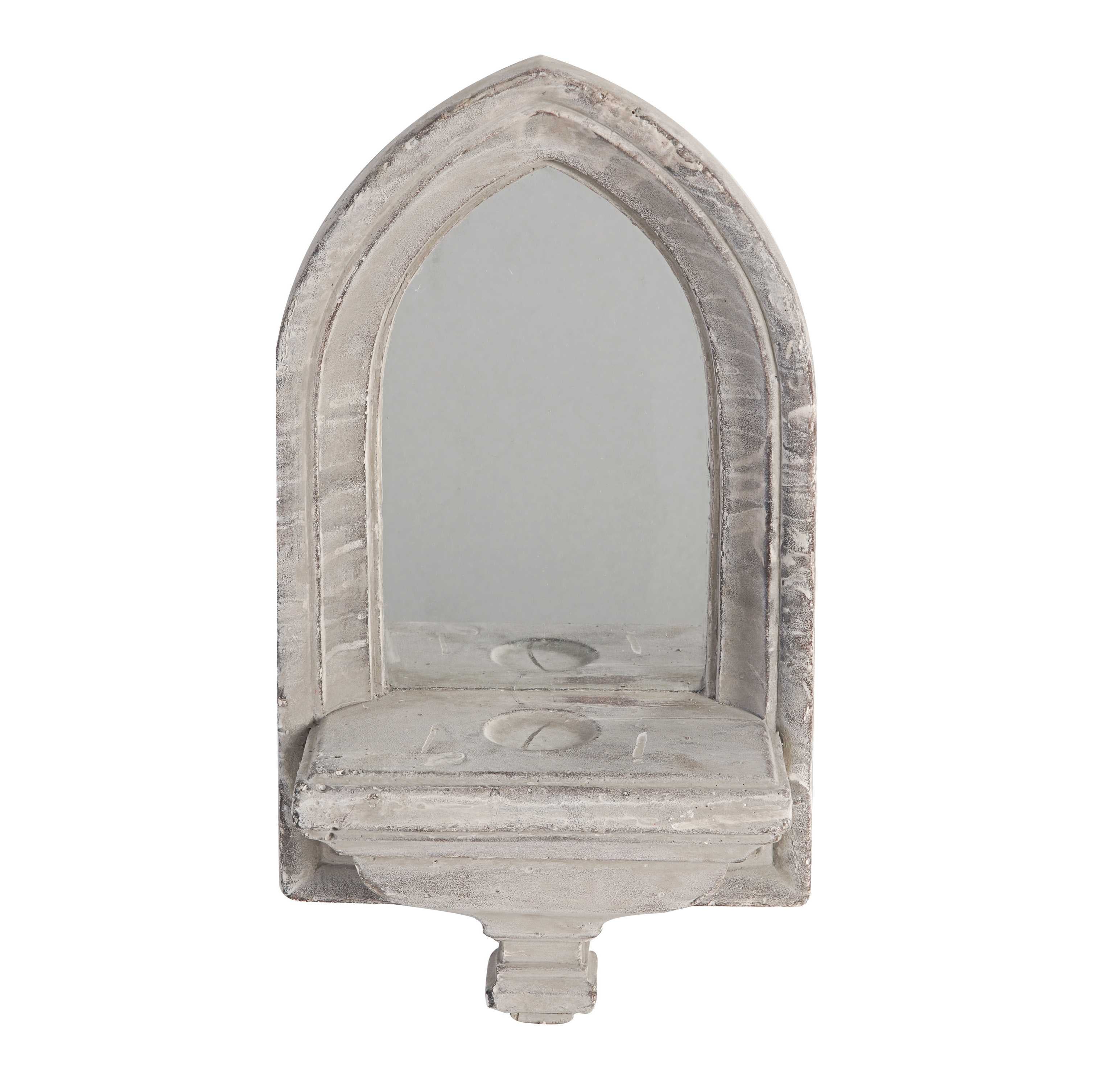 Cement Protected Decorative Wall Mirror, Washed White