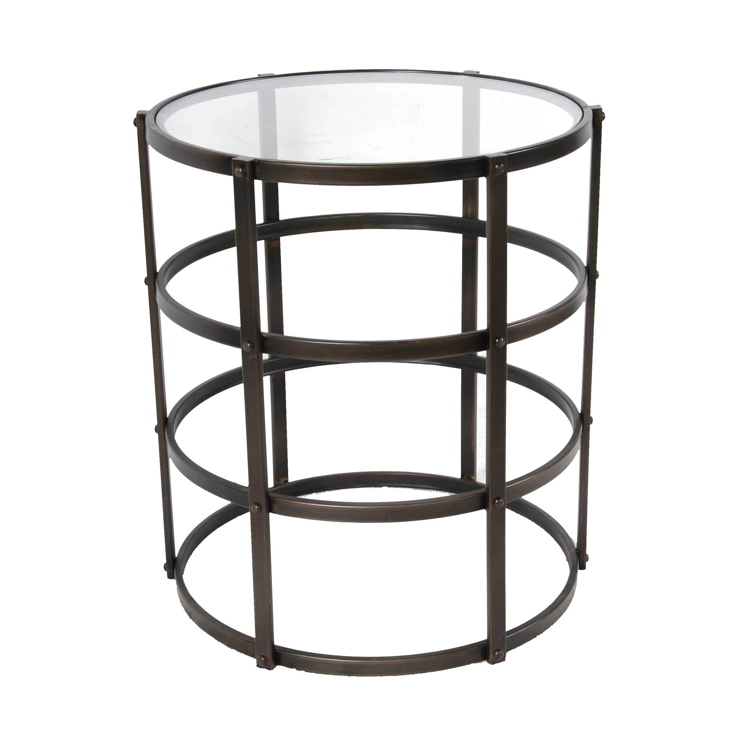 Metal and Glass Side Table with Round and Open Design, Black and Clear