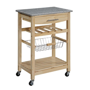 Granite Inlaid Kitchen Island with Spacious Storage, Brown and Gray