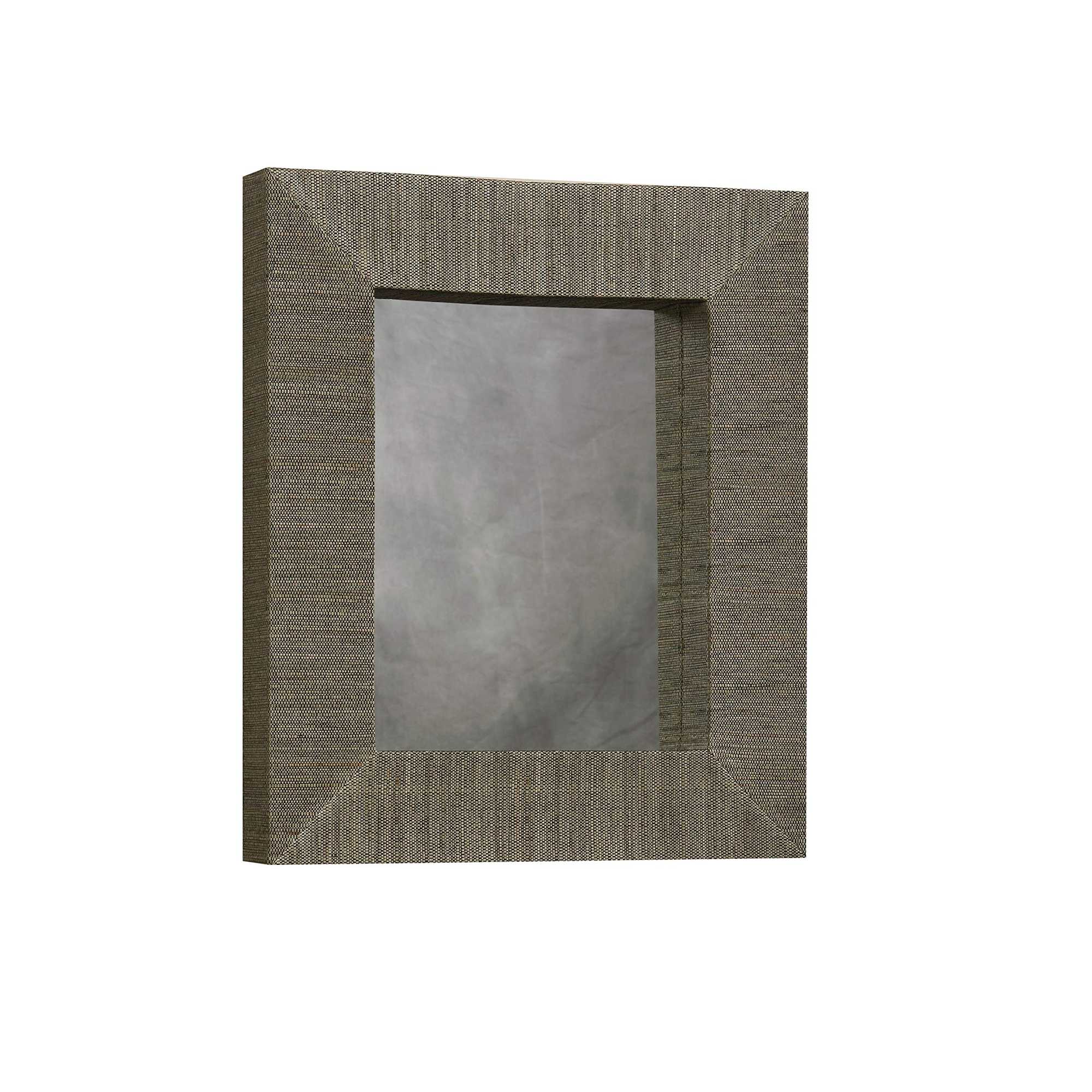 Mendong and Wood Frame Wall Mirror with Raised Edges, Black and Brown