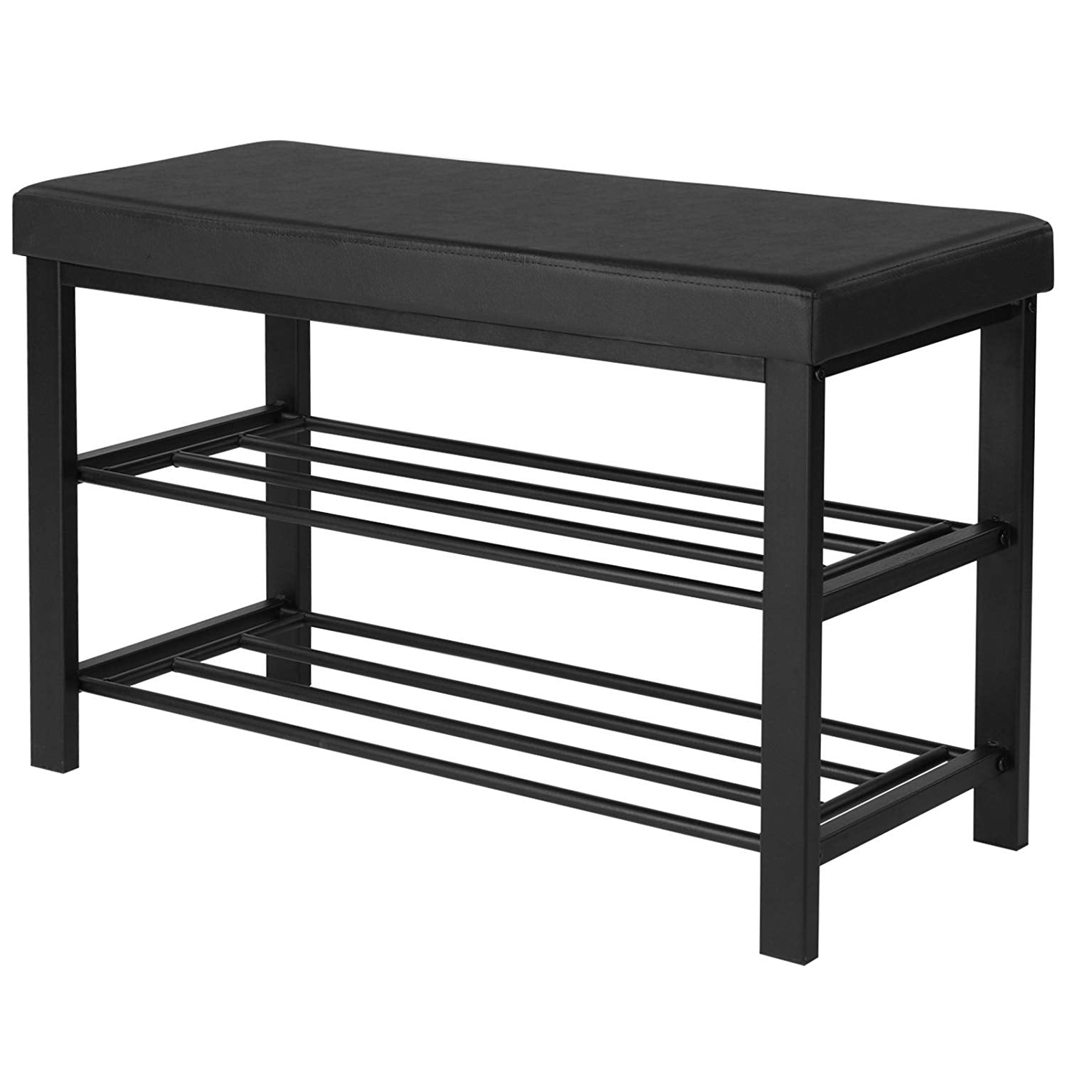 Metal 3 Tier Shoe Rack with 2 Grid Design Bottom Shelves, Black