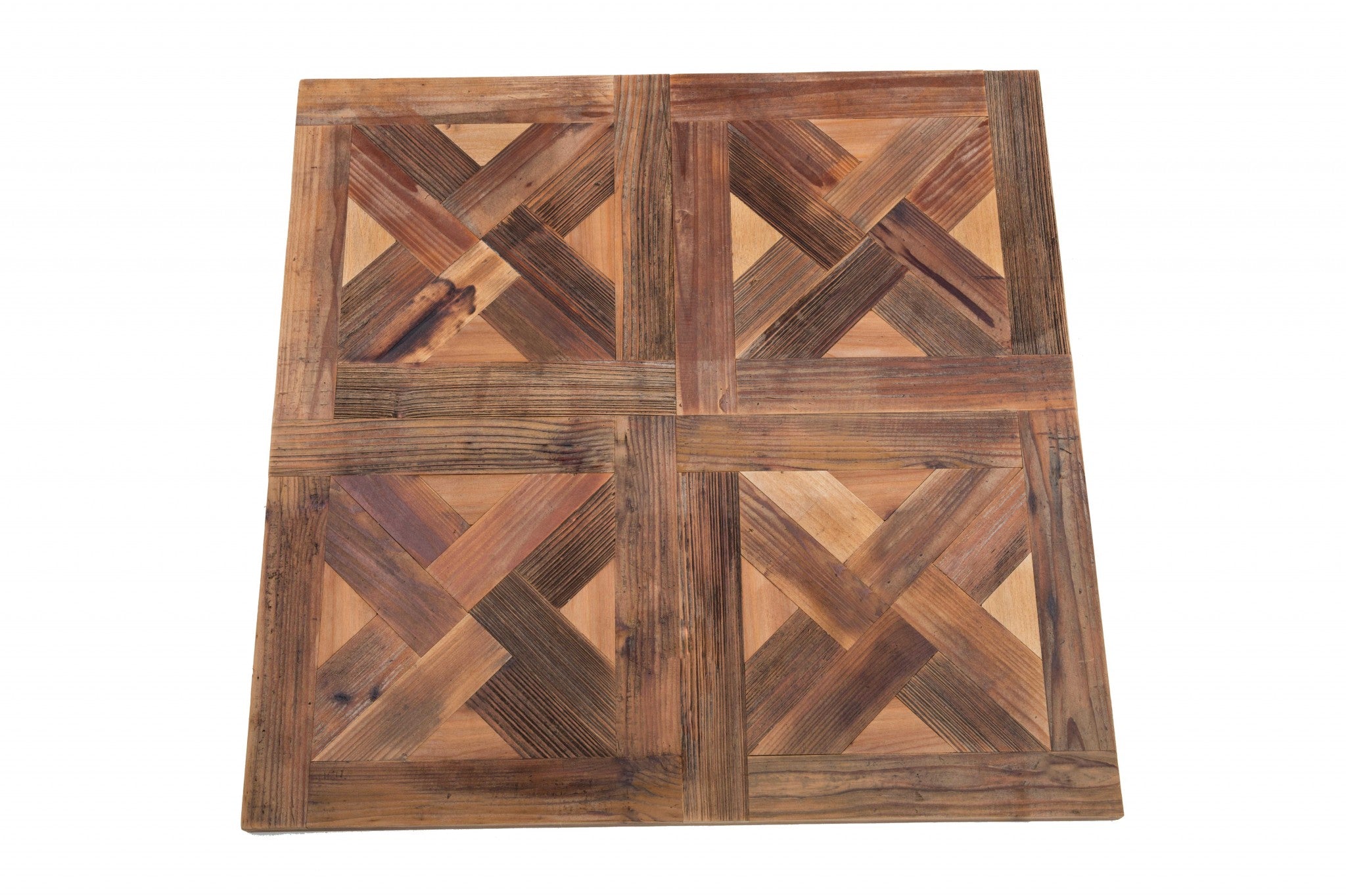 Parquet Pattern 32 Inch Reclaimed Wood Wall Art with Metal Rings,Brown