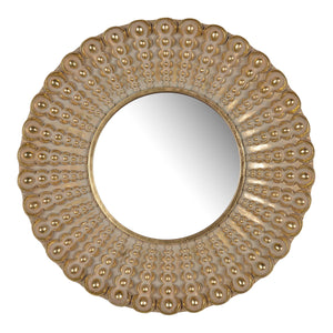 Polyresin Framed Round Wall Mirror with Ornamental Embellishments, Gold