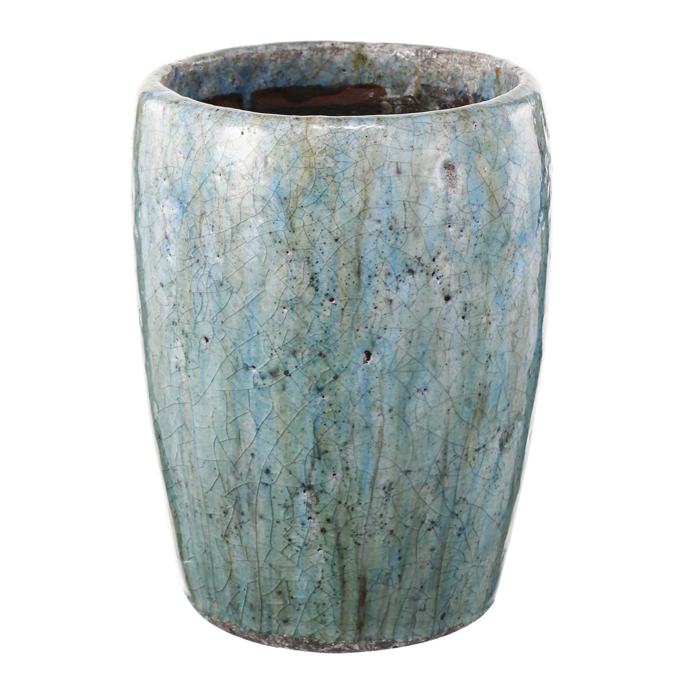 Transitional Distressed Terracotta Planter with Crackled Texture, Blue