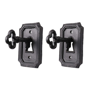 Vintage Style Key in Lock Metal Wall Hooks, Set of 2, Black