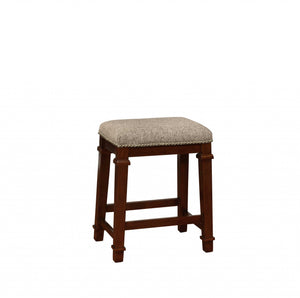 Wooden Counter Stool With Fabric upholstery, Brown and Beige