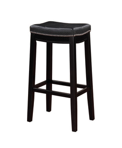 Wooden Bar Stool with Faux Leather Upholstery, Black