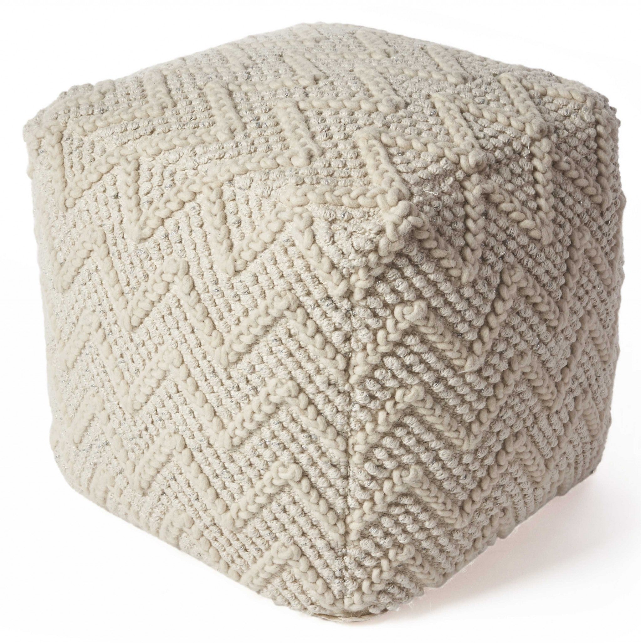 18" x 18" Wool Ivory Pouf