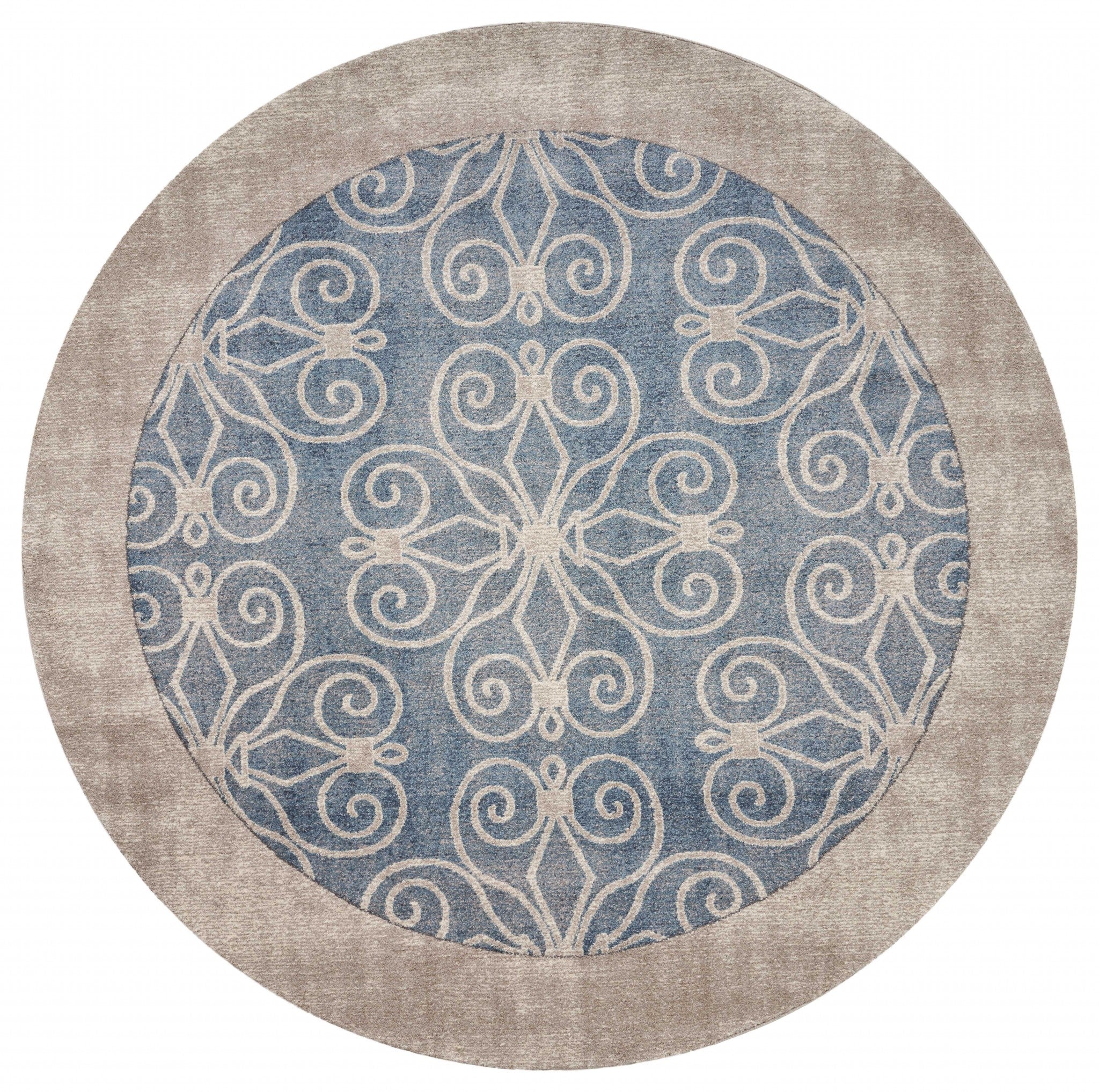 6'6" Round Polypropylene Teal Area Rug