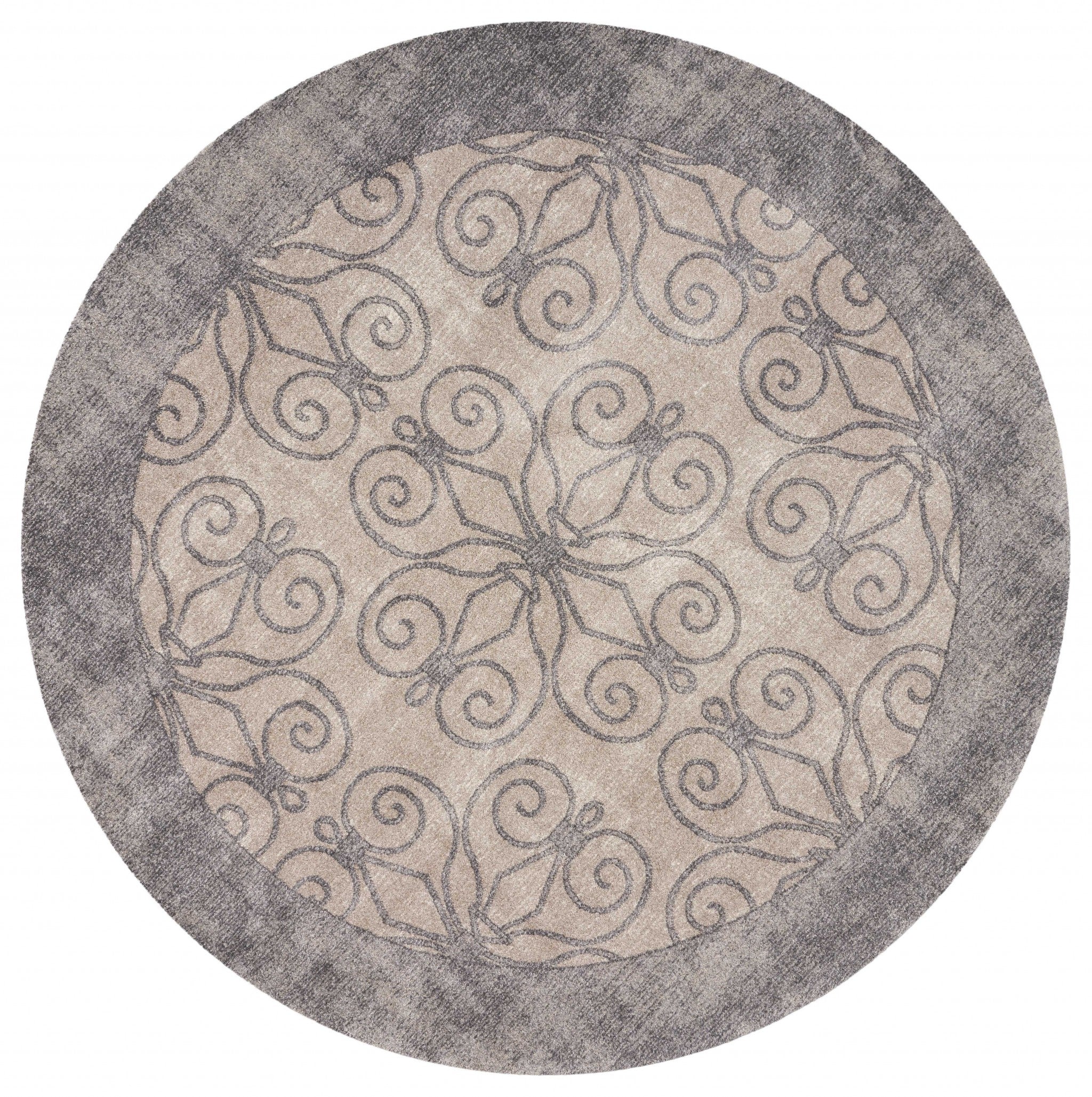 6'6" Round Polypropylene Greige Area Rug