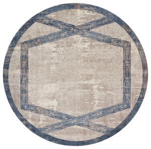 6'6" Round Polypropylene Tan/Teal Area Rug