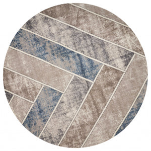 6'6" Round Polypropylene Tan/Teal Area Rug