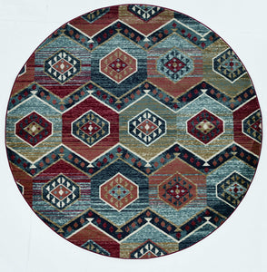 7'10" Round Polypropylene Red Area Rug