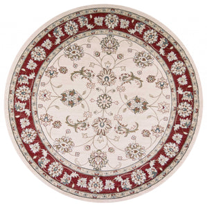 7'10" Round Polypropylene Ivory/Red Area Rug