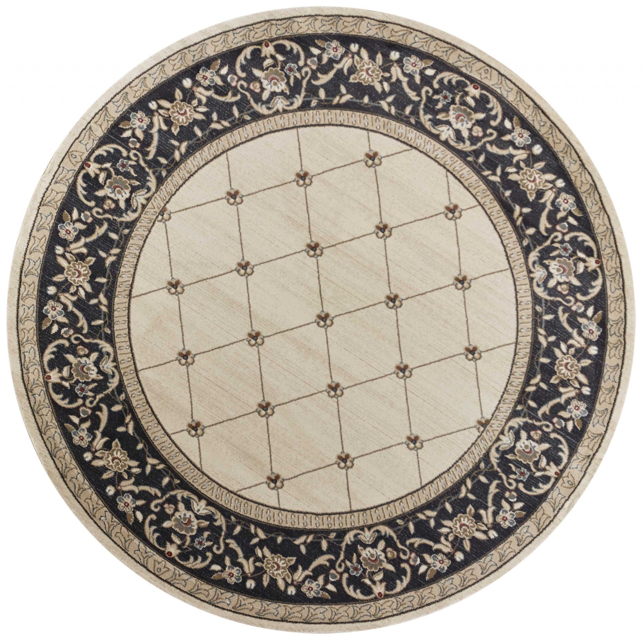 7'10" Round Polypropylene Ivory/Grey Area Rug