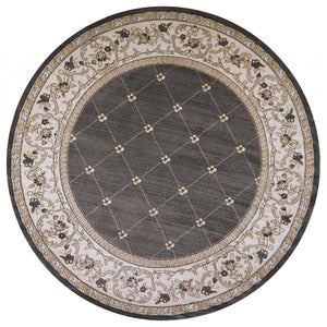 7'10" Round Polypropylene Grey/Ivory Area Rug