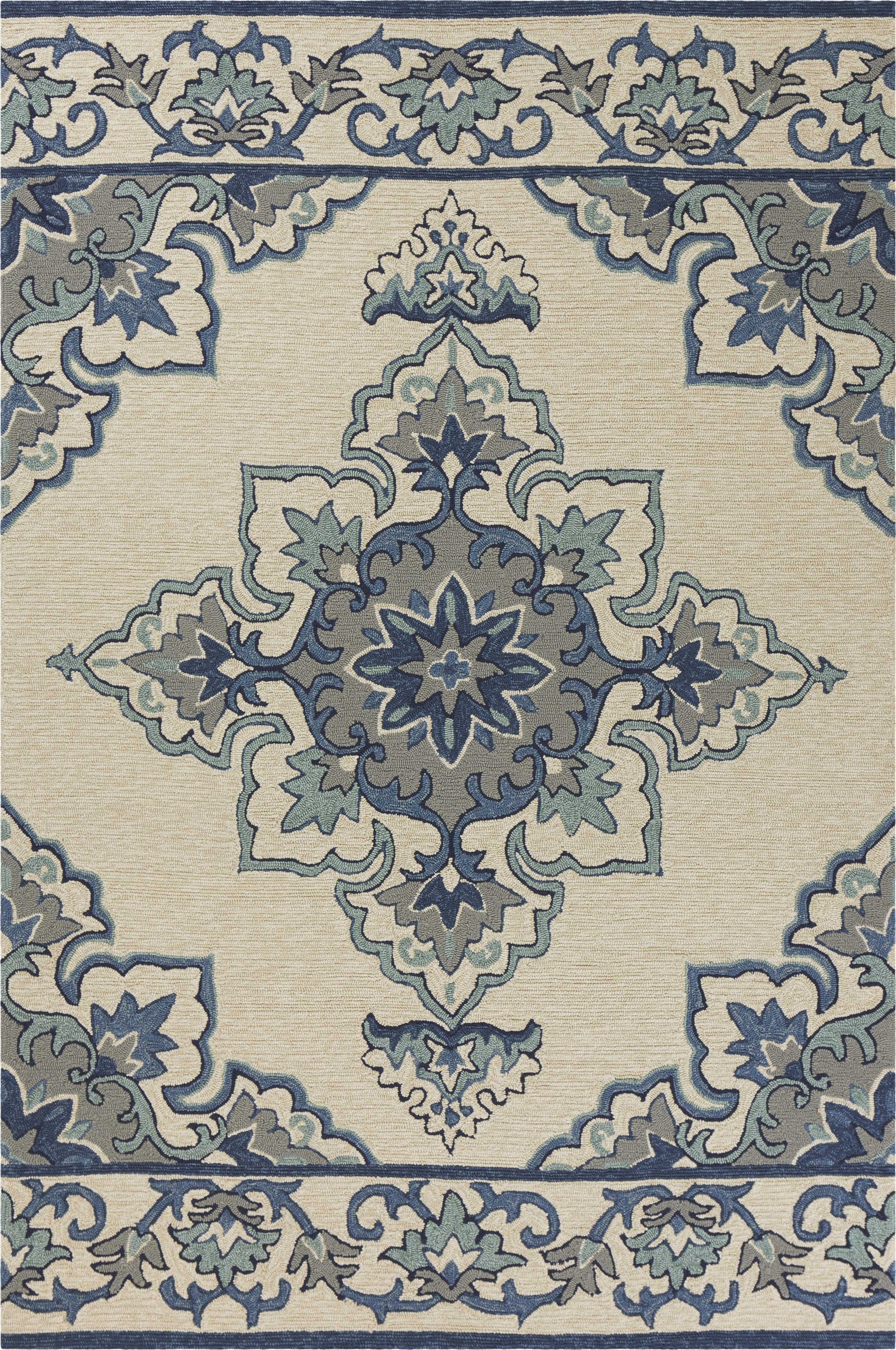 5' x 7'6" UV-treated Polypropylene Ivory/Blue Area Rug