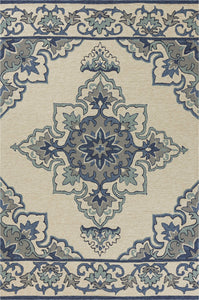 5' x 7'6" UV-treated Polypropylene Ivory/Blue Area Rug