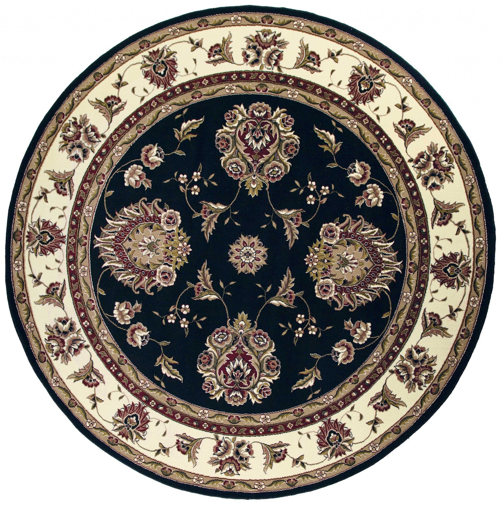 7'7" Octagon Polypropylene Black/Ivory Area Rug