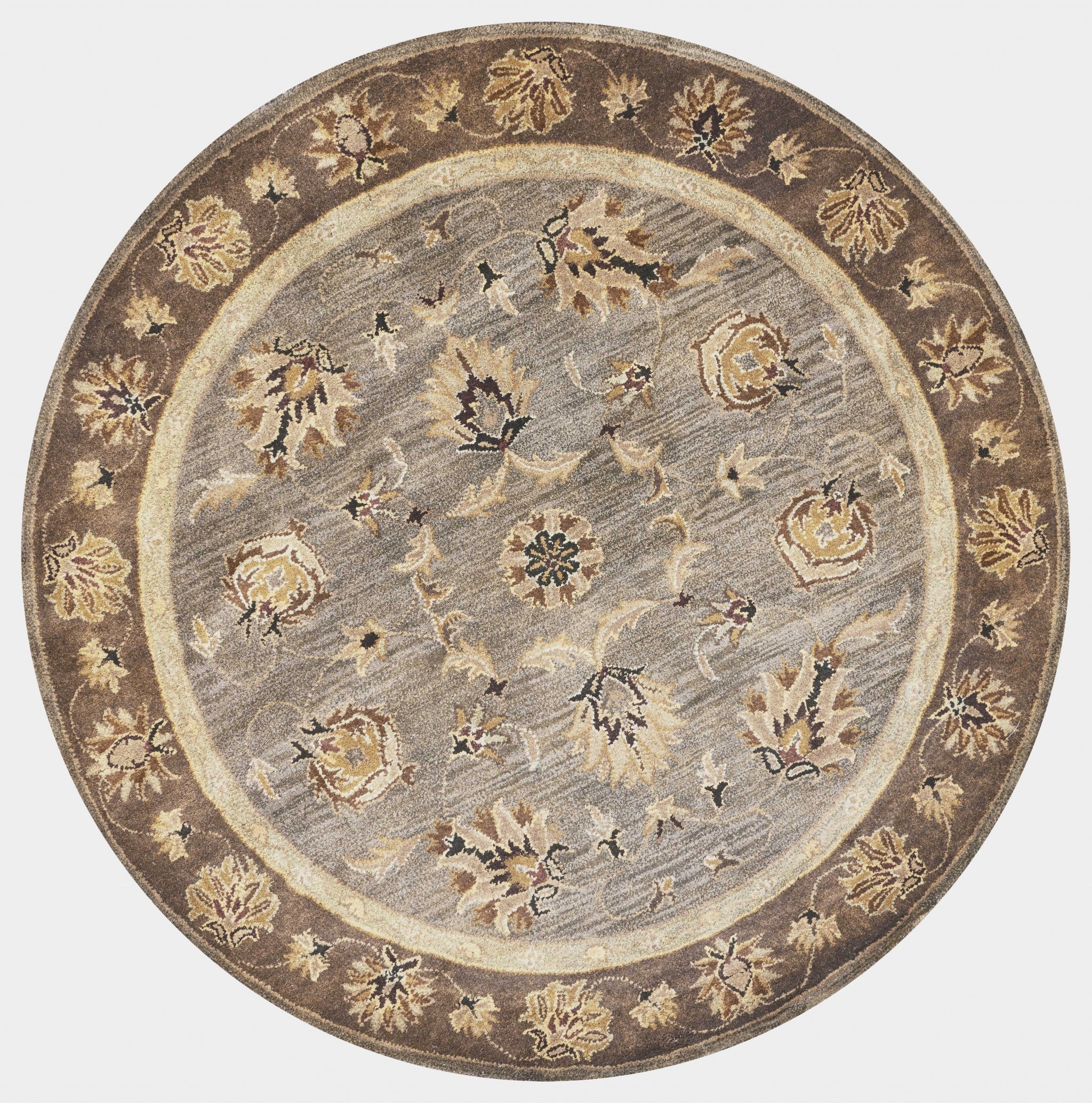 5'6" Round Wool Grey/Mocha Area Rug