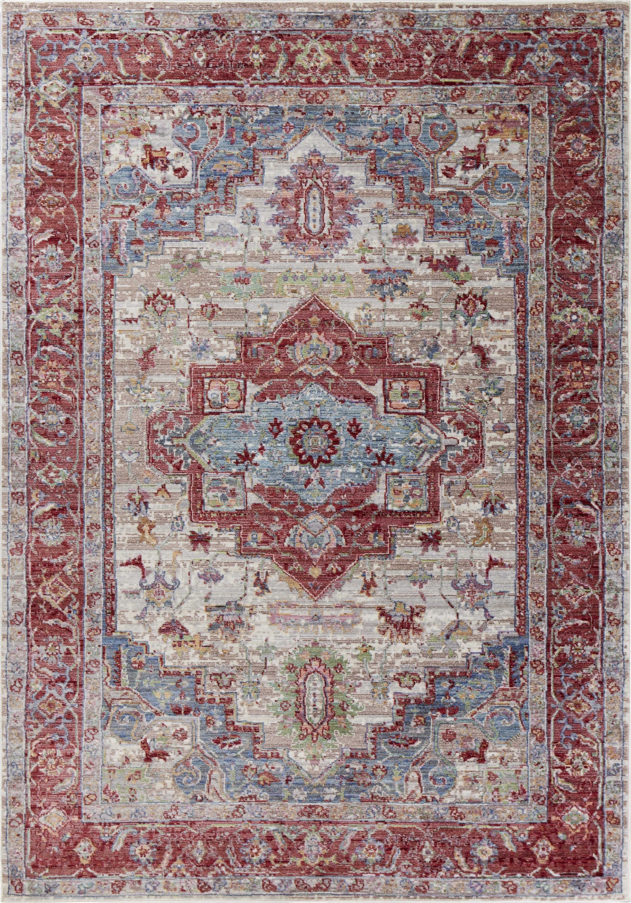 5'3" x 7'7" Polyester Grey/Red Area Rug