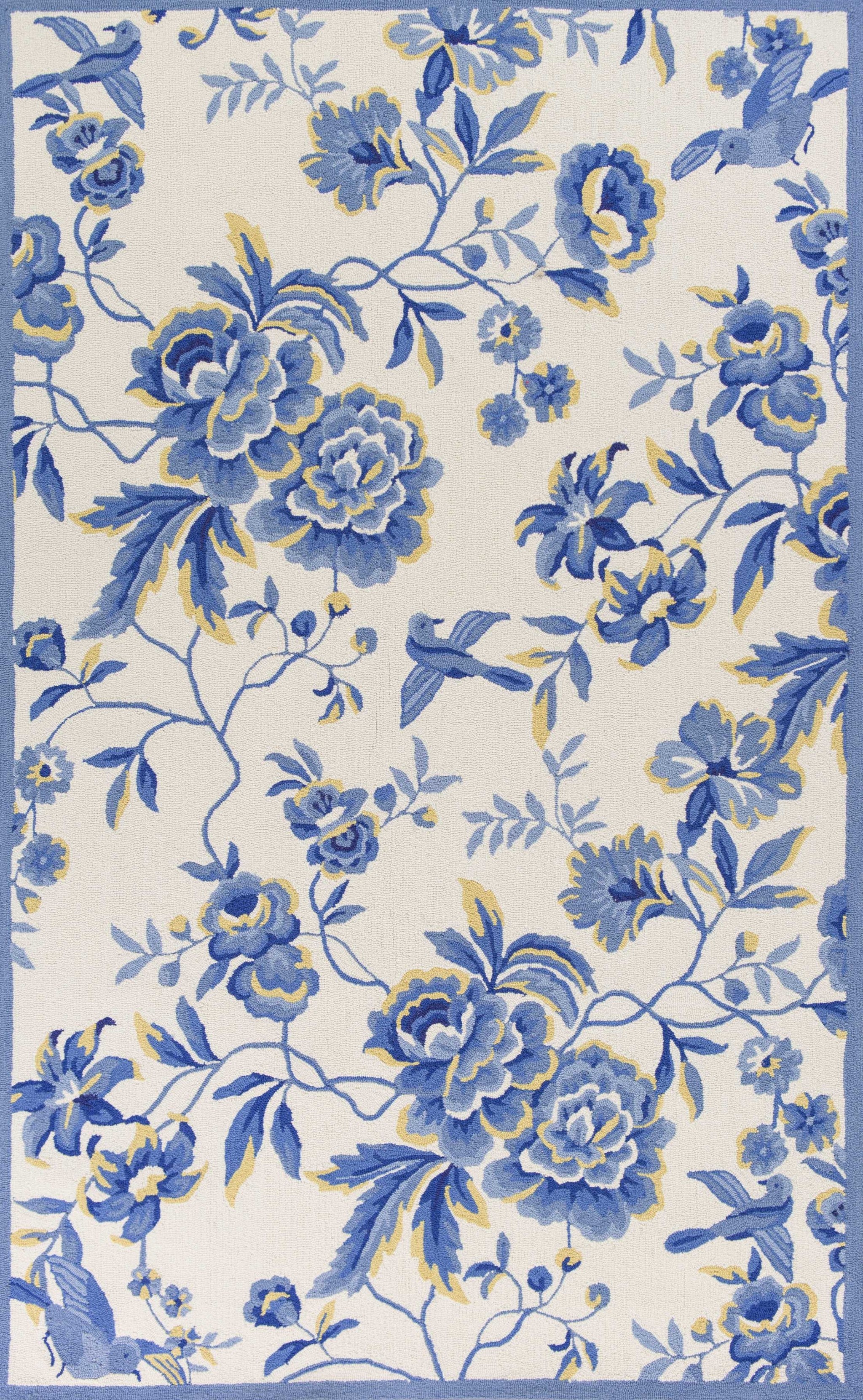 3'3" x 5'3" Polyester Ivory/Blue Area Rug