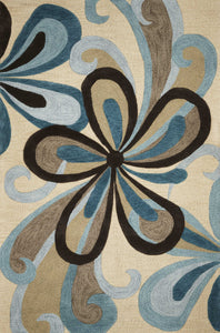 3'3" x 5'3" Polyacrylic Sand/Teal Area Rug