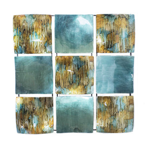 25" X 3" X 25" Turquoise Copper Bronze Metal 9-Panel Square Wall Decor