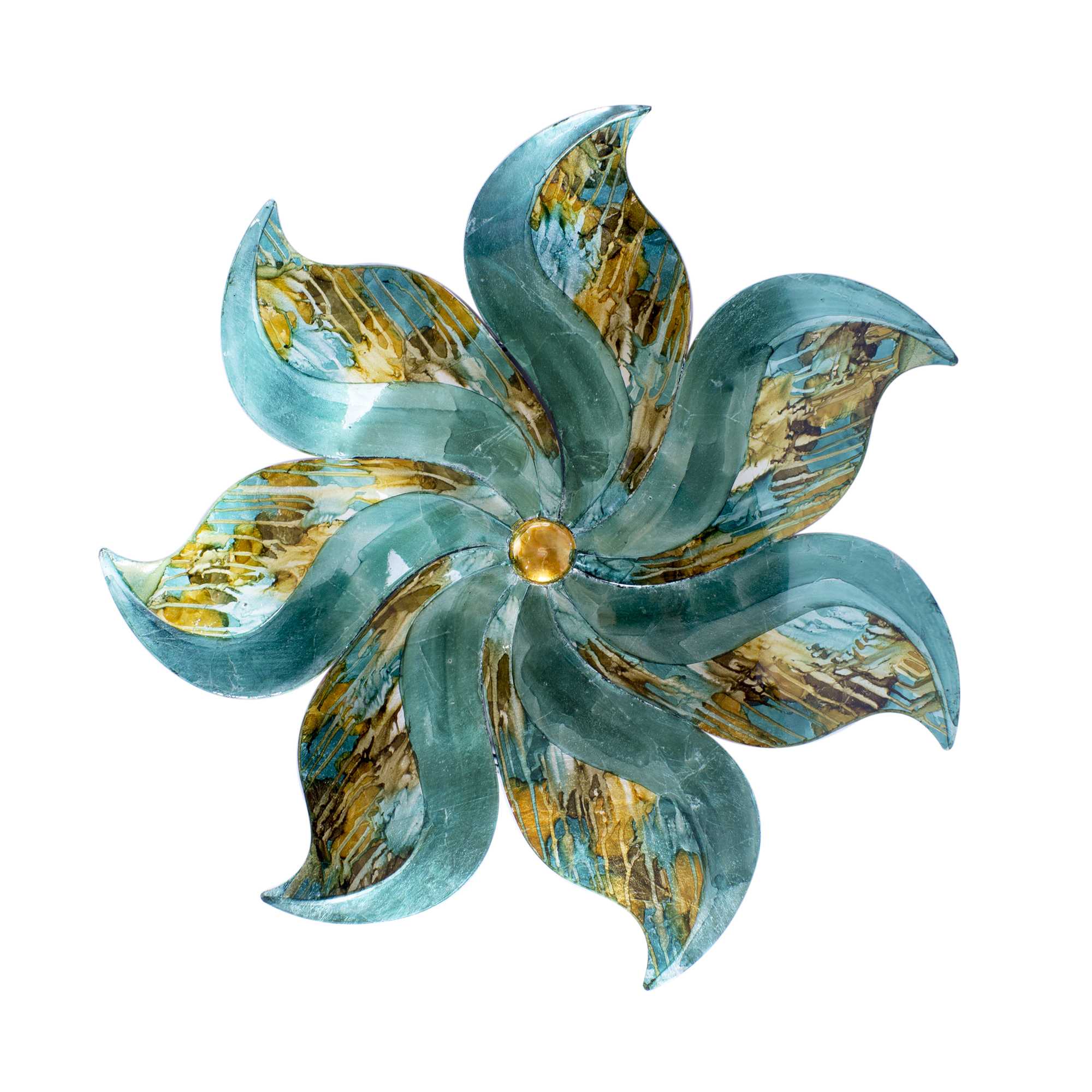 23" X 2" X 23" Turquoise Copper Bronze Metal Medium Flower Wall Decor