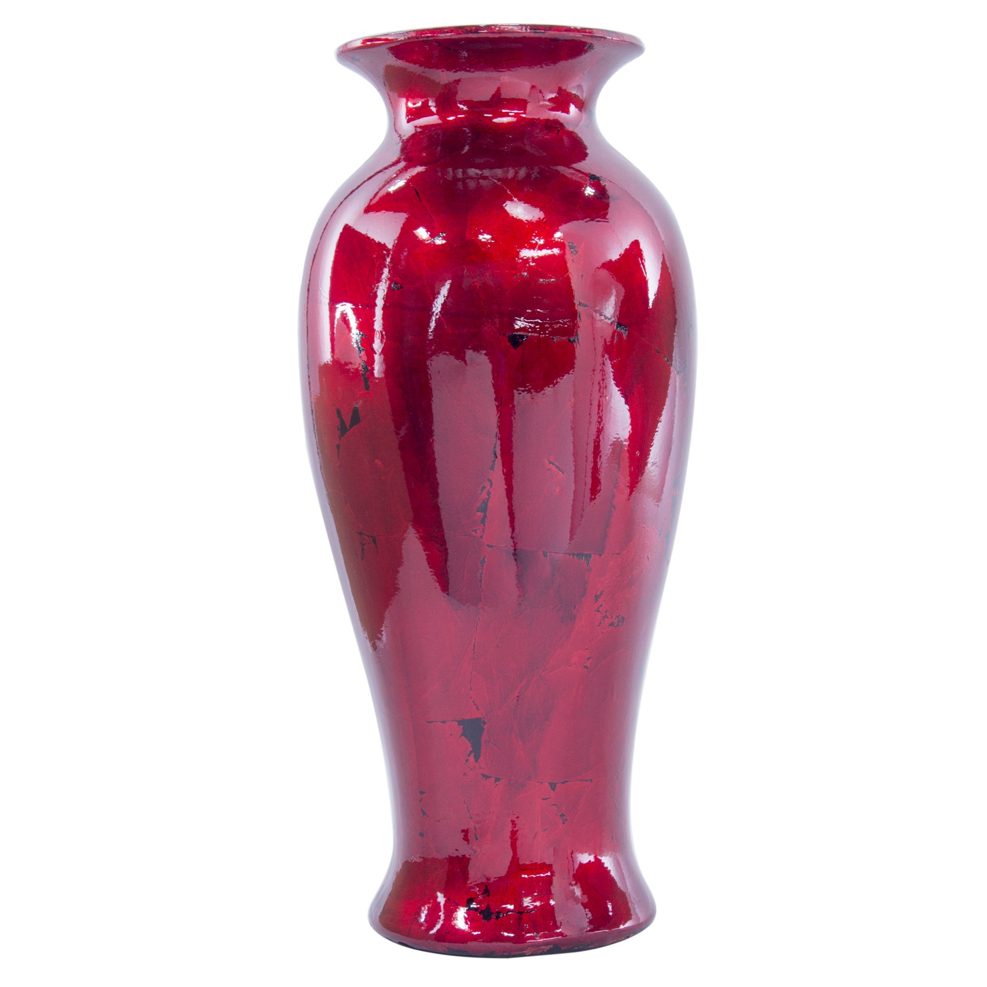 9" X 9" X 21" Red Ceramic Lacquered Vase