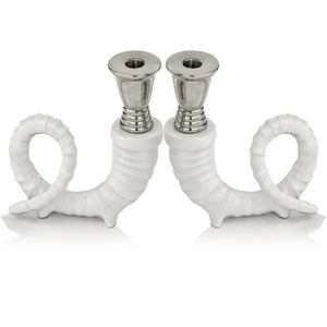 6.5" x 6.5" x 7.5" Shiny Nickel/White - Candleholders Pair