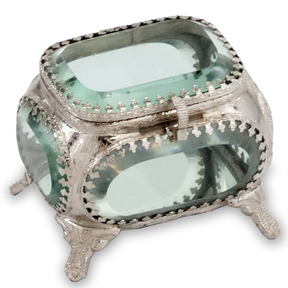 3" x 3.5" x 3" Glass & Antique Nickel,  Square,  Metal/Glass - Jewelry Box