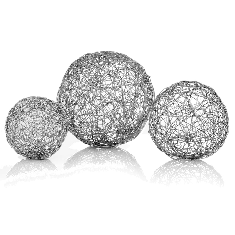 3" x 3" x 3" Shiny Nickel/Silver Wire - Spheres Box of 3